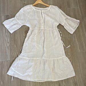 Lightweight Cream Linen Tiered Dress